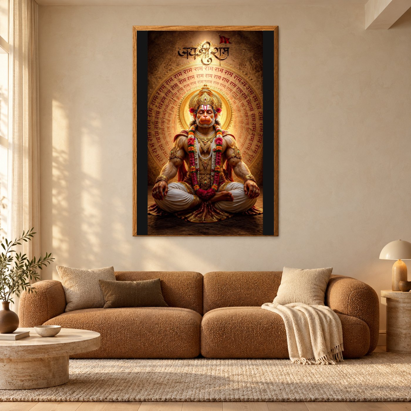 Shri Hanuman Bajrangbali - Warm Oak Frame